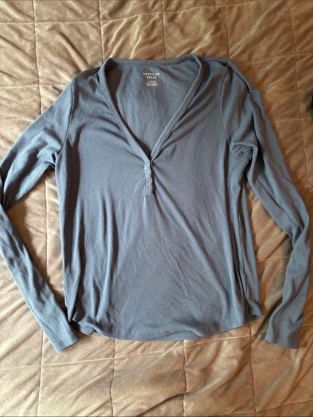 American Eagle Outfitters Long Sleeve Henley Top - Dusty Blue